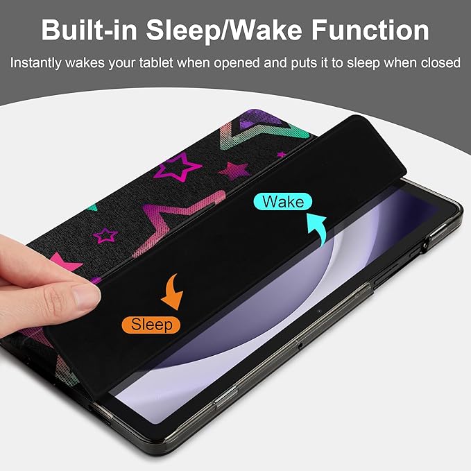 DONGKE Case for Samsung Galaxy Tab A9+/A9 Plus 11 inch 2024 2023 (SM-X210/X216/X218), Slim Stand Hard PC Translucent Back Shell Smart Cover, Auto Wake/Sleep - Stars