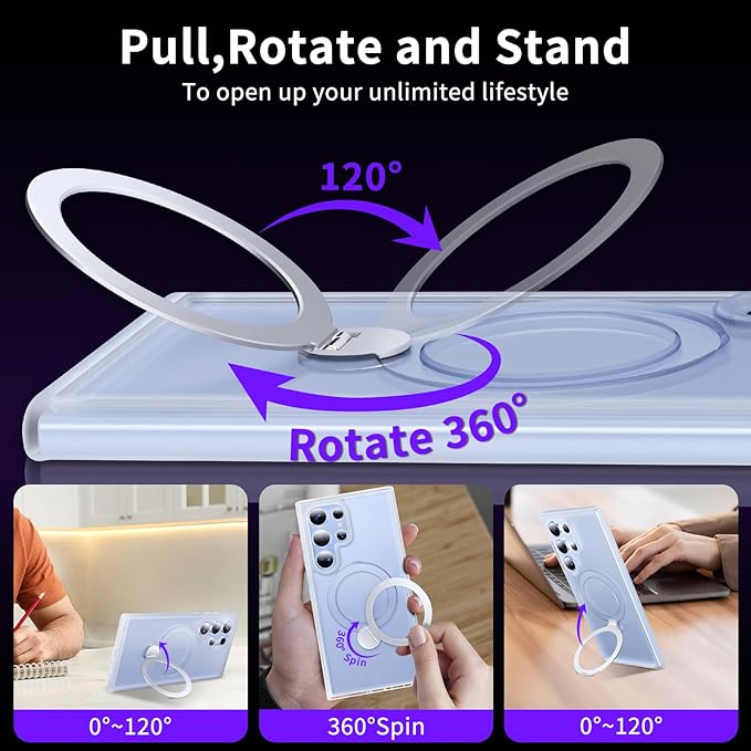 for Samsung Galaxy S23 Ultra Case,Compatible with Magsafe [Wireless Charging],with 360°Rotatable Magnetic Ring Stand,Matte Translucent Slim Soft Edge Phone Kickstand,Frosted White