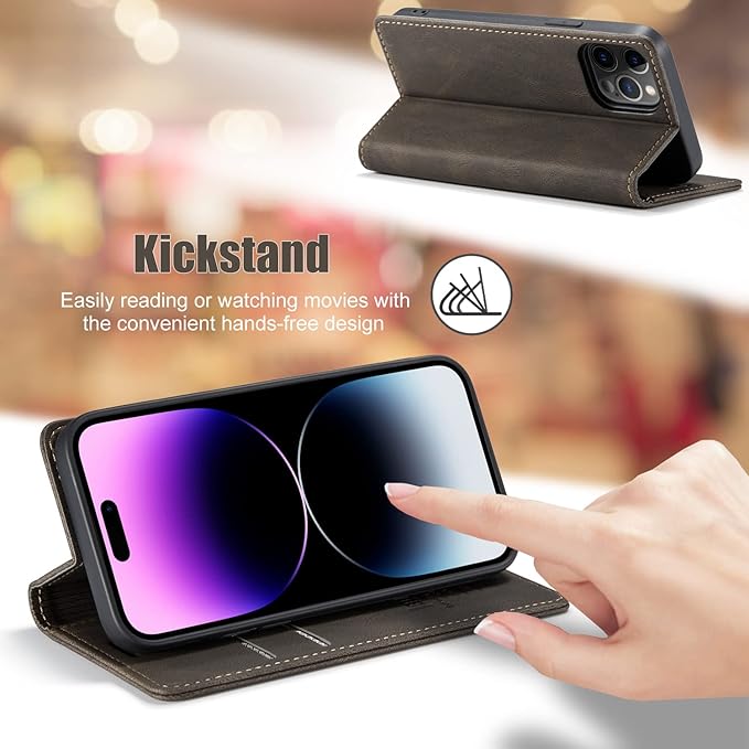 japezop iPhone 14 Pro Max Wallet Case with [RFID Blocking] Card Holder Kickstand Magnetic,Leather Flip Case Wallet for iPhone 14 Pro Max 5G 6.7 Inch (Coffee)