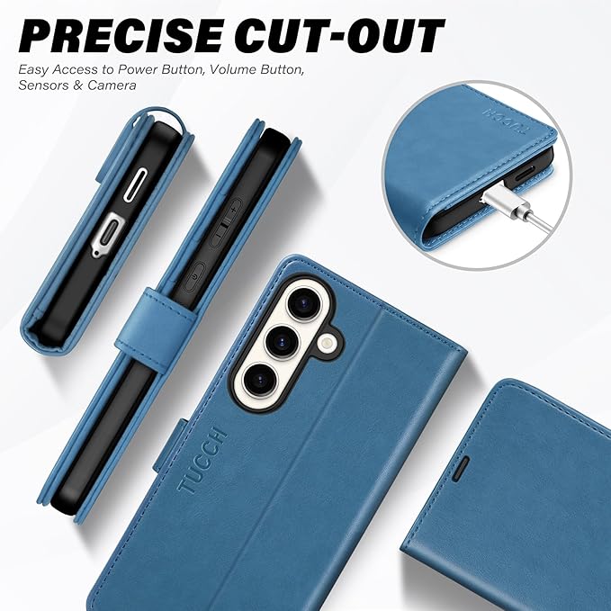 TUCCH Compatible with Galaxy S25 FE Case Wallet with RFID Blocking 4 Card Slots, Stand Magnetic PU Leather Protective [TPU Shockproof Interior Shell] Flip Cover (6.7") 2025 5G, Light Blue