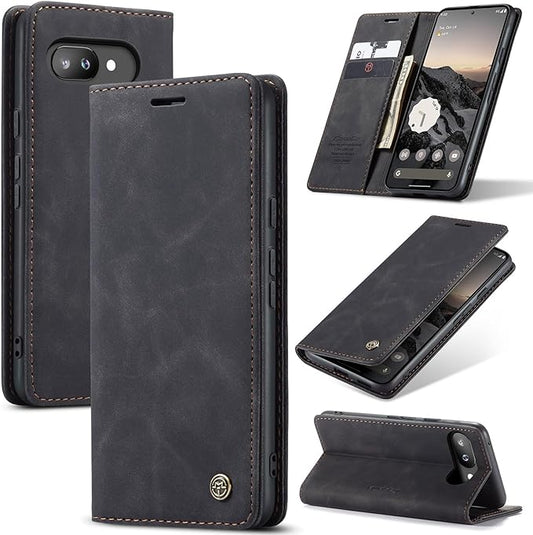for Google Pixel 9a Case, Flip Wallet Leather Case with Card Holder Magnetic Closure Shockproof Kickstand Protective Phone Cases Cover for Pixel 9a, Black