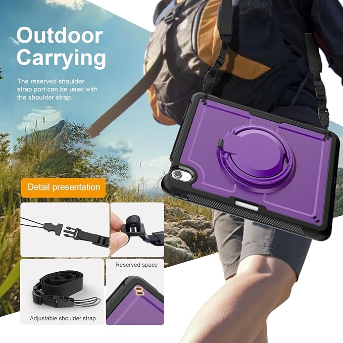 Case for Samsung Galaxy Tab A9 Plus/ A9+ 11 Inch 2023, Lightweight Shockproof Drop-Proof Case, 360° Rotating Handle Stand, Adjustable Shoulder Strap& Pencil Holder (Purple)