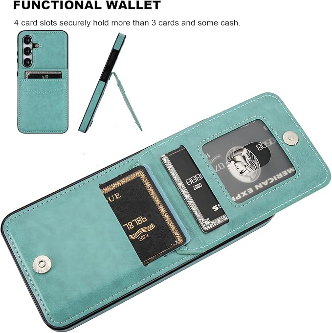 KIHUWEY for Samsung Galaxy S24 Case Wallet with Credit Card Holder, Flip Premium Leather Magnetic Clasp Kickstand Heavy Duty Protective Cover for Samsung Galaxy S24 6.2" (Mint Green)
