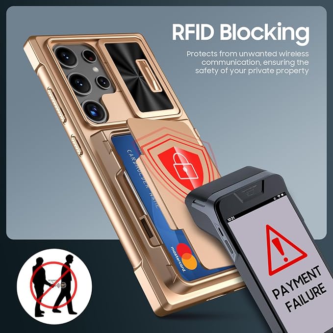 for Samsung Galaxy S24 Ultra Wallet Case with RFID Blocking Card Holder, Camera Cover, Kickstand, Full Body Shockproof Case for S24 Ultra 6.8Inch 2024 for Women Men-Champagne Gold(Upgraded)