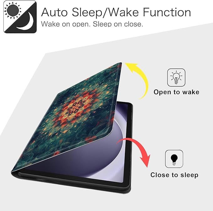 Case for Samsung Galaxy Tab A9+/A9 Plus 11” 2023 Model (SM-X210/X216/X218), Slim PU Leather Stand Cover with Auto Wake/Sleep, Multi-Angle Viewing & Shockproof, Mandala