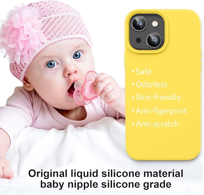 Vooii Compatible with iPhone 14 Case,[Silky Touch Premium Liquid Silicone] [Soft Anti-Scratch Microfiber Lining], Ultra Slim Shockproof Protective Case for iPhone 14 - Yellow