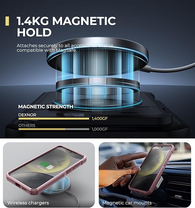 Dexnor for Samsung Galaxy S25 Plus Case with Camera Cover & Adjustable Kickstand & Built-in Screen Protector, Magnetic Rugged Shockproof Bumper Cases Heavy-Duty Protective Cover(2025),Peony Pink