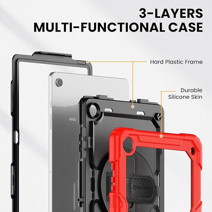 Timecity Case for Samsung Galaxy Tab A9 Plus 11'' 2024 (SM-X210/X216/X218), Full-Body Shockproof Protection Case with Screen Protector, 360° Rotating Stand, Hand Strap Case for A9 Plus Tablet- Red