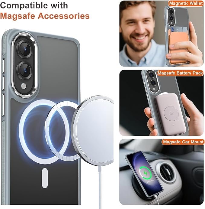 Case for Samsung Galaxy S25 Edge, Fits for Magsafe, Anti-Scratch Translucent Matte Cover [Non-Slip Grip], Color Hybrid Magnetic Phone Case for Galaxy S25 Edge, Drop Resistant (Grey/White)