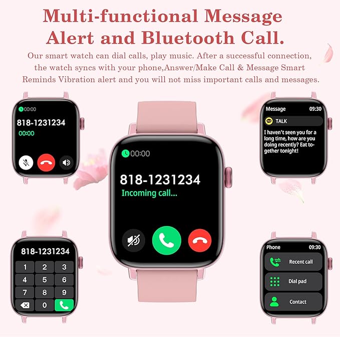 1.90'' with Smart Watch(Answer/Make Calls),Smart Fitness Tracker Watches for Android/iOS Phones,Bluetooth Call and Text Message/Sleep Monitor/Heart Rate/Step Counter Android Smartwatch for Women Men