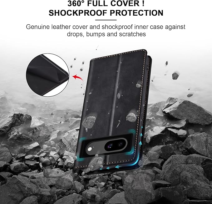 Jasonyu Flip Wallet Case for Google Pixel 8A,Leather Magnetic Folio Cover with Card Holder,Kickstand - TPU Shockproof Durable Protective Phone Case,Black