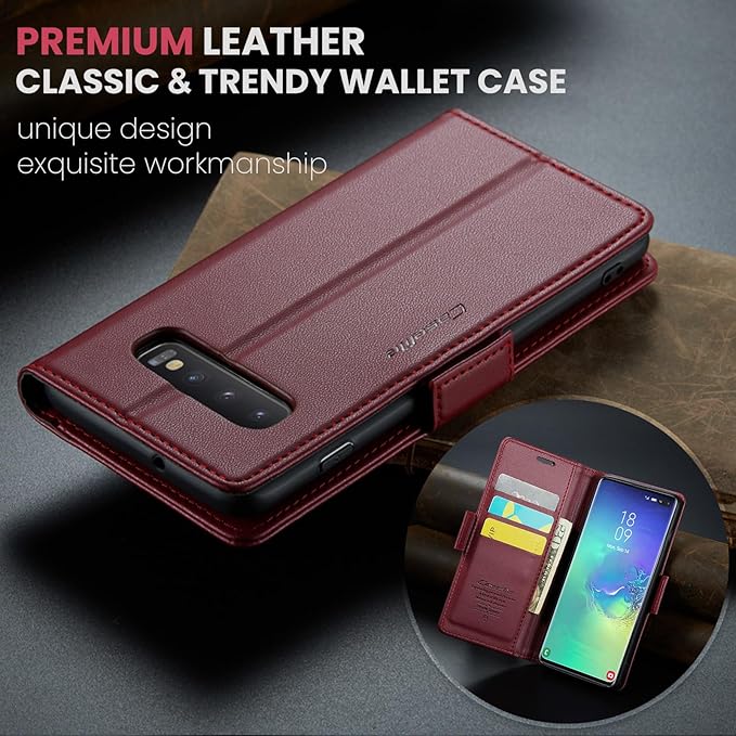 Case for Samsung Galaxy S10 Plus Wallet Case, RFID Blocking PU Leather Flip Folio Cover Card Holder Kickstand Shockproof Phone Case Compatible with Samsung Galaxy S10 Plus, Red