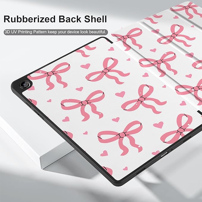 MEEgoodo Case for Samsung Galaxy Tab A9 Plus 11 inch Cover 2024 2023 with S Pen Holder, A9+ Smart Tablet Cases with Leather Trifold Stand+Soft TPU Back Shell+Smart Auto Wake/Sleep, Pink Bows
