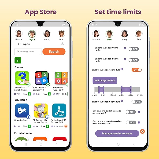 Phone for Kids and Teens – Galaxy A16 Smartphone (2025 Model) with Parental Controls, GPS Tracking, Text Monitoring & Content Filtering – 10,000+ Apps, No Contract, Activation Fee Required
