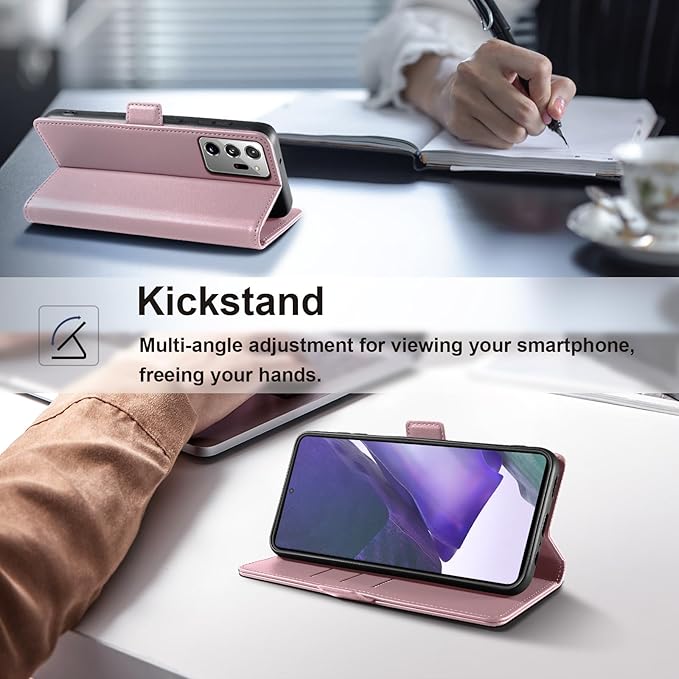 Wallet Flip Case for Samsung Galaxy Note 20 Ultra - [RFID Blocking] Luxury PU Leather Card Holder Magnetic Phone Cover with Kickstand,Shockproof Protective Case,Pink