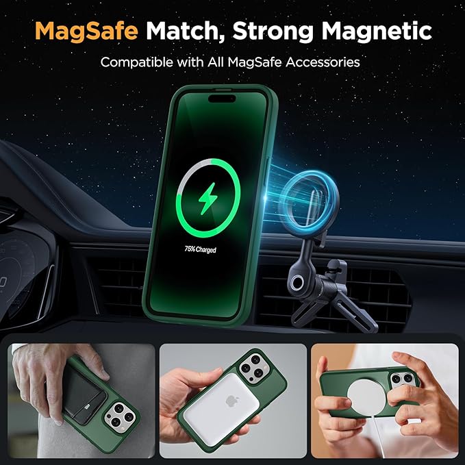 Miracase Magnetic Series Designed for iPhone 14 Pro Case [Compatible with MagSafe] [with 2X Screen Protectors] Anti-Fingerprint, Magnetic Charger Case for iPhone 14 Pro 6.1 inch - Dark Green
