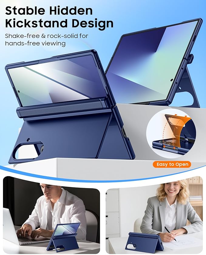 CENMASO Magnetic for Samsung Galaxy Z Fold 7 Case with Stand, Fit for Magsafe, Hinge Protection, Screen Protector, Built-in Hidden Kickstand, Slim Shockproof Phone Case for Galaxy Z Fold 7-Blue