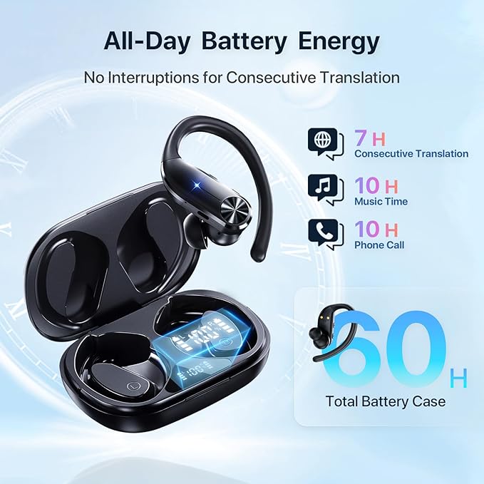AI Translation Earbuds Real-Time : 144 Languages, Offline Mode, Noise Canceling, 60 Hours Battery - Seamless Translator Headphones for Travel Business Learning, iOS & Android Support