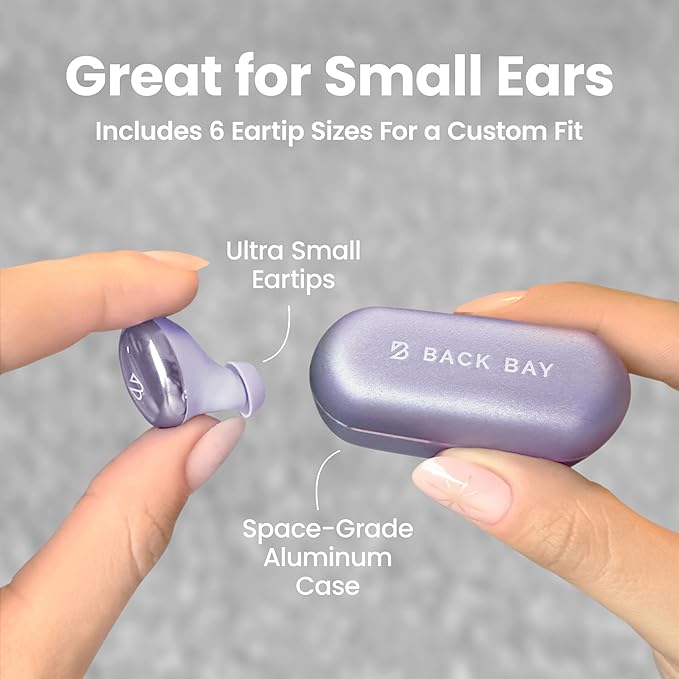 Back Bay Audio Tempo 30 Wireless Earbuds for Small Ears - Award-Winning Sound, Sweatproof Bluetooth Earbuds, Comfortable Ear Buds for Women, Purple Earphones Small Ear Canals, Long Battery Headphones