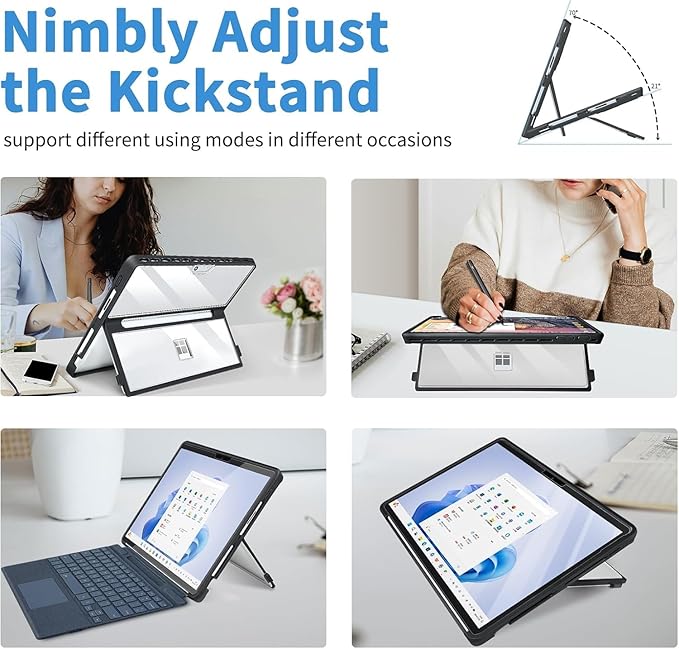 Case for Microsoft Surface Pro 11/10/9/8 13-Inch All-in-One Rugged Case - Compatible with Type Cover Keyboards, (Transparent)