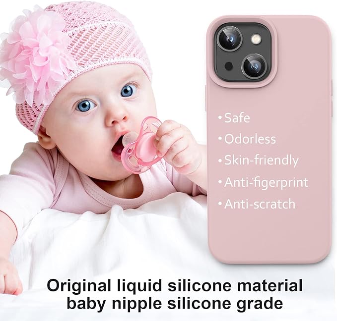 Vooii Compatible with iPhone 14 Case,[Silky Touch Premium Liquid Silicone] [Soft Anti-Scratch Microfiber Lining], Ultra Slim Shockproof Protective Case for iPhone 14 - Pink Sand