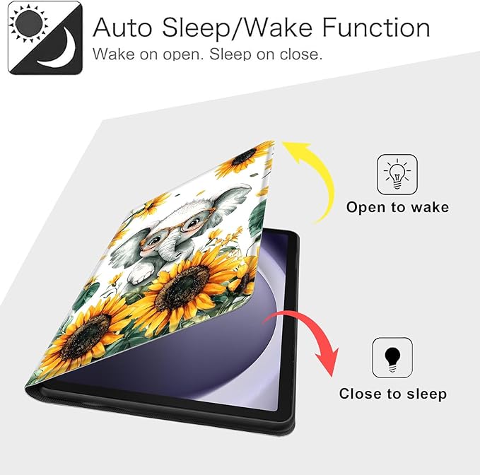 Case for Samsung Galaxy Tab A9 8.7-Inch 2023, Slim PU Leather Stand Cover with Auto Wake/Sleep, Multi-Angle Viewing & Shockproof, Cute Baby Elephant
