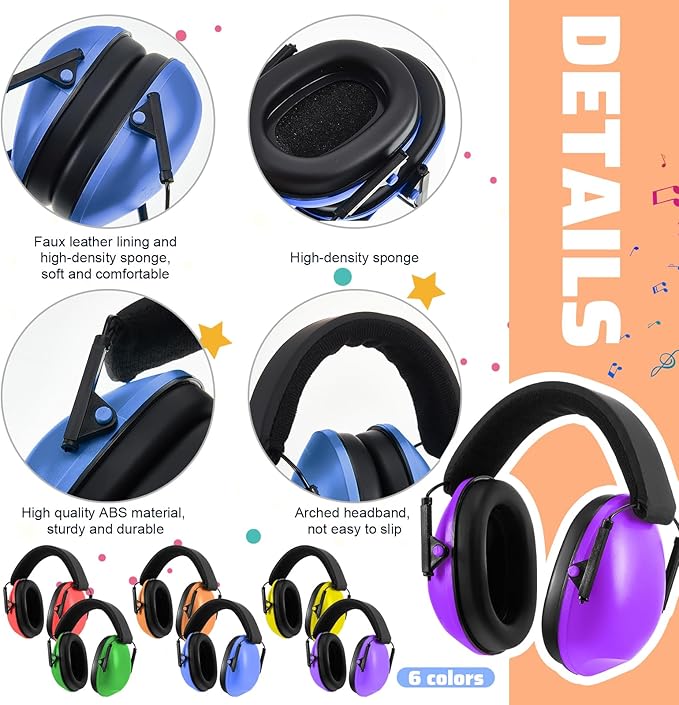 Amylove 6 Pcs Kids Noise Cancelling Headphones 27db Adjustable Earmuffs for Autism Sensory Toddler Children (Elegant Style,Candy Color)