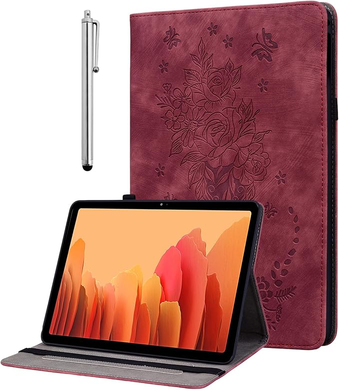 Case for Samsung Galaxy Tab A8 10.5 Inch 2022 Model (SM-X200/X205/X207), Multi-Angle Flip PU Leather Protective Cover with Stylus Holder for Samsung Tab A8 Case, Red