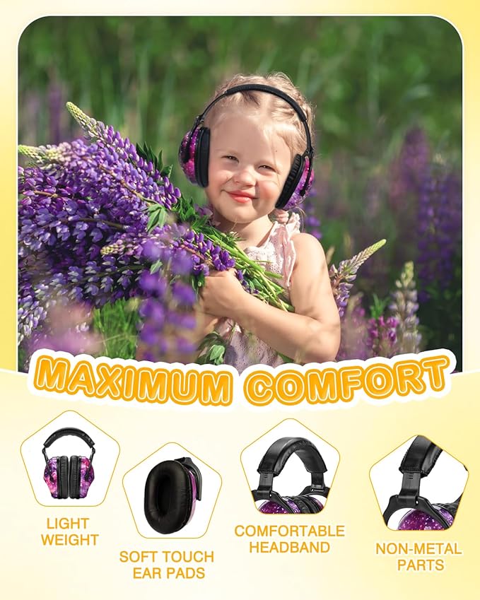 ZOHAN Kids Ear Protection 2 Pack, Hearing Protection Safety Ear Muffs for Children Have Sensory Issues, Adjustable Noise Reduction Earmuffs for Concerts, Fireworks, Air Shows(Nebula&SKULL)