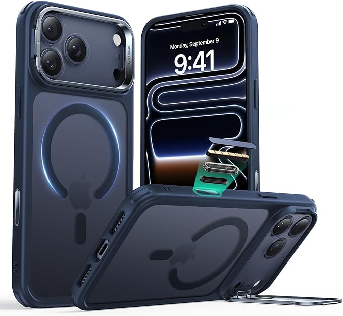ESR for iPhone 17 Pro Case with Stand, Camera Control Cover Compatible with MagSafe, Military-Grade Drop Protection Magnetic Phone Case for iPhone 17 Pro, Scratch-Resistant Back Cover, Frosted Blue