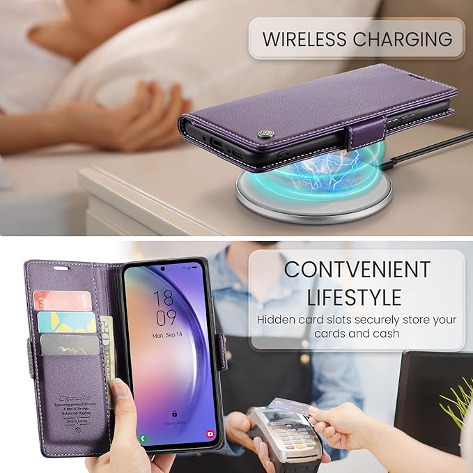 for Samsung Galaxy A54 5G Case, Premium PU Leather Wallet Case Flip Cover with [RFID Blocking][Card Holder][Stand Function] Shockproof Protective for Samsung Galaxy A54, Purple