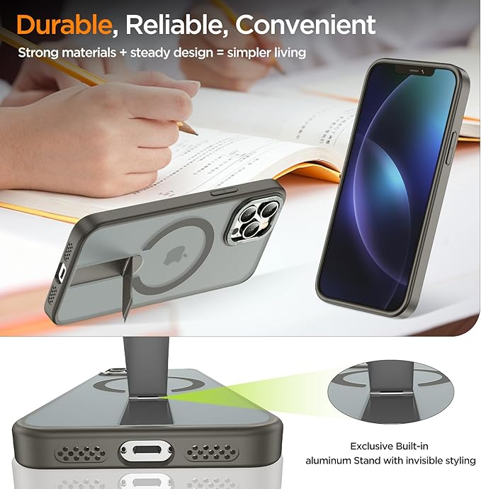 for iPhone 13 Pro Max Case with Kickstand, Compatible with MagSafe, [Invisible Stand] Anti-Slip Shockproof Military-Grade Protection, Magnetic Phone Case for iPhone 13Pro Max (Gray)