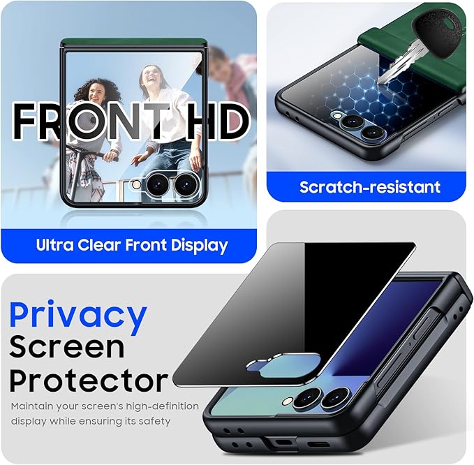 for Samsung Galaxy Z Flip 7 Case with Hinge Protection & Built-in Privacy Screen, Ultra Thin Stylish Leather Matte PC Durable Shockproof Cover Phone Case for Galaxy Z Flip 7-Black