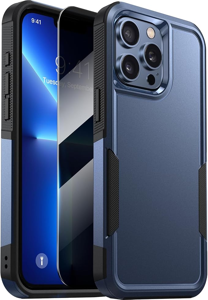 Diaclara Designed for iPhone 13 Pro Max Case, [with Privacy Screen Protector] [Anti Spy] [Military Grade Drop Protection] Heavy Duty Full-Body Shockproof Phone Case, Dark Blue