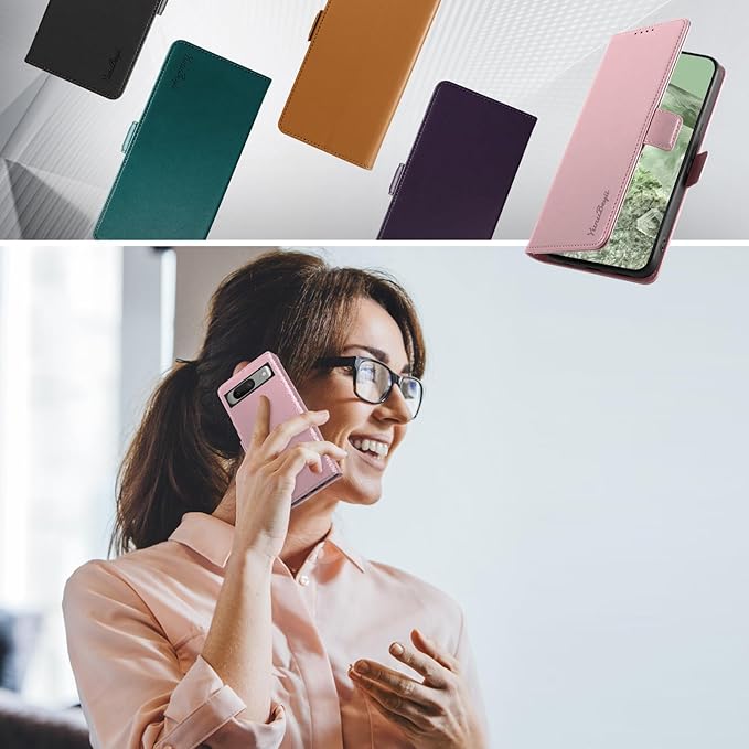 Wallet Flip Case for Google Pixel 8 - [RFID Blocking] Luxury PU Leather Card Holder Magnetic Phone Cover with Kickstand,Shockproof Protective Case,Pink