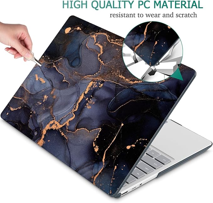 Tuiklol Case for 12.4 Inch Microsoft Surface Laptop Go 3/2 / 1 2023-2020 Releases, Plastic Hard Shell Case with Screen Protector and Keyborad Cover +Dust Plugs Model 2013/1943, Black Marble