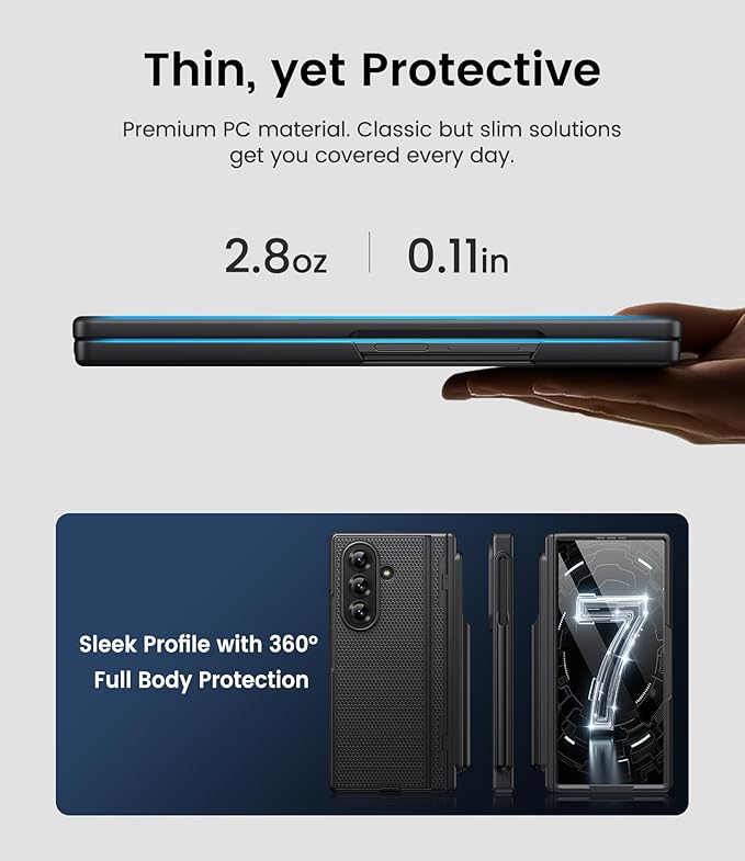 for Samsung Galaxy Z Fold 7 Case with S Pen Holder, Front Screen Protector, Slim with Stand, Hinge Protection, Rugged Hard Full Cover, Daily Drop Protective Phone Case for Samsung Z Fold7, Black