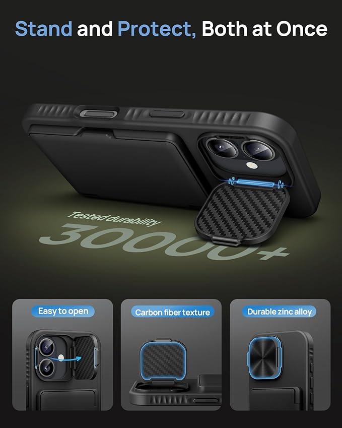 for iPhone 16 Case Wallet, Built-in Stand & Card Holder & Camera Lens Cover, Full Body Protective Rugged Multifunctional Kickstand Heavy Duty Phone Cover Case for iPhone 16 6.1" 2024, Black