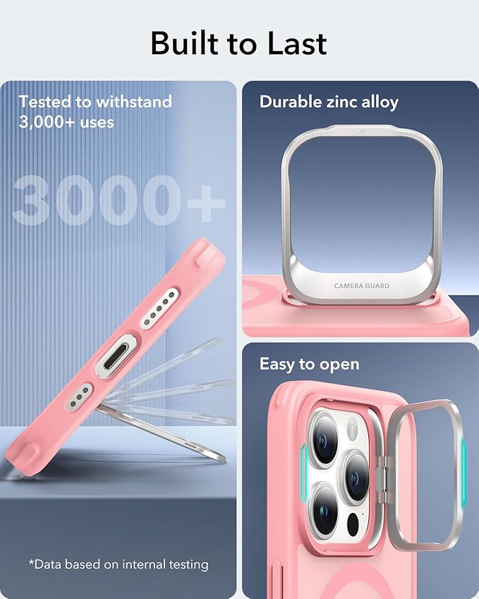 ESR for iPhone 15 Pro Case, Compatible with MagSafe, Military-Grade Protective Case, Built-in Stash Stand Phone Case, Scratch-Resistant Back Cover, Classic Series, Frosted Pink