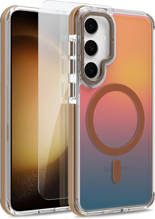 MOWIME Magnetic Case for Samsung Galaxy S23 Plus [Compatible with Magsafe] [Cute Fashion Fluorescent Design] [1 Screen Protector] Slim Translucent Matte Case for Galaxy S23 Plus 6.7", Desert