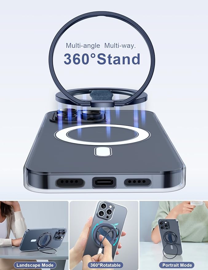 EWA MagOne 3rd Gen [Compatible with MagSafe] Phone Grip Stand with Finger Strap, Removable Magnetic Ring Holder Kickstand Loop for iPhone 16,15, 14, 13, 12 Series-(Blue)