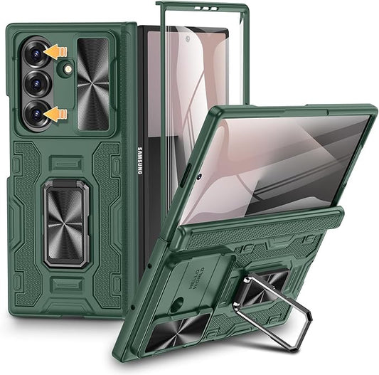 VEGO Case for Z Fold 7 with Kickstand[Slide Camera Cover][Built-in Screen Protector][Hinge Protection] Full-Body Military Grade Shockproof Anti-Fall Protective Hard Case for Samsung Fold7 5G-Green