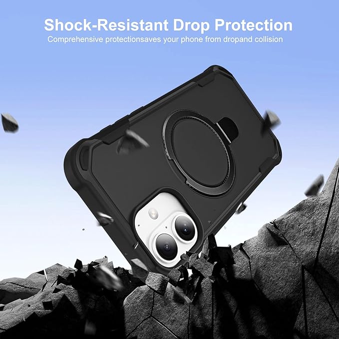 Compatible with iPhone 16 Plus Case with Invisible Magnetic Ring Stand [Compatible with Magnetic] [Military Drop Protection] Shockproof Slim Hard Back Soft Edge Case 6.7 Inch, Black