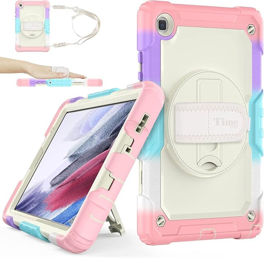Timecity Case for Samsung Galaxy Tab A7 Lite with Screen Protector for Girls Kids, Shockproof Protective Case for Galaxy A7 Lite 8.7" 2021 (SM-T220/T225), w/Kickstand Hand Shoulder Strap, Pink Camo