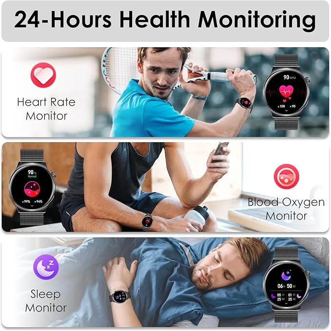 Smart Watch for Men Women, 1.43" HD AMOLED Bluetooth Call Smartwatch Compatible Android iPhone Phones with Fitness Tracker Counter/Heart Rate Sleep Monitor/120+ Sports Modes/IP68 Waterproof, Black