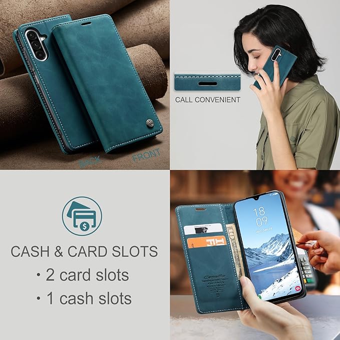 for Samsung Galaxy A17 Case, Flip Wallet Leather Case with Card Holder Magnetic Closure Shockproof Kickstand Protective Phone Cases Cover for Galaxy A17, Blue-Green
