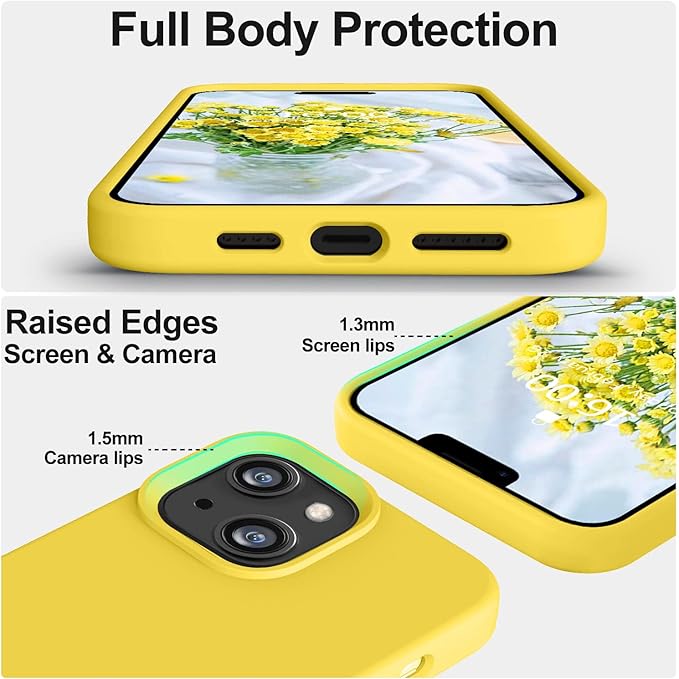Vooii Compatible with iPhone 14 Case,[Silky Touch Premium Liquid Silicone] [Soft Anti-Scratch Microfiber Lining], Ultra Slim Shockproof Protective Case for iPhone 14 - Yellow