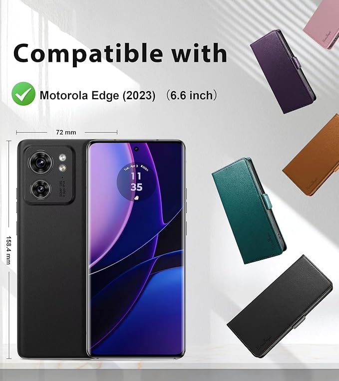 Wallet Flip Case for Motorola Edge (2023) - [RFID Blocking] Luxury PU Leather Card Holder Magnetic Phone Cover with Kickstand,Shockproof Protective Case,Purple