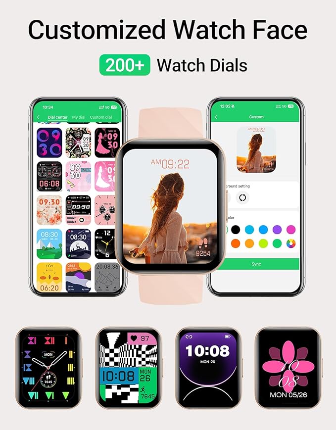 Smart Watch (Answer/Make Calls), 1.85" Smart Watches for Women Men Digital Watch Fitness Tracker with 100+ Sport Modes Heart Rate Monitor for iOS Android Phones Waterproof (Light Pink)