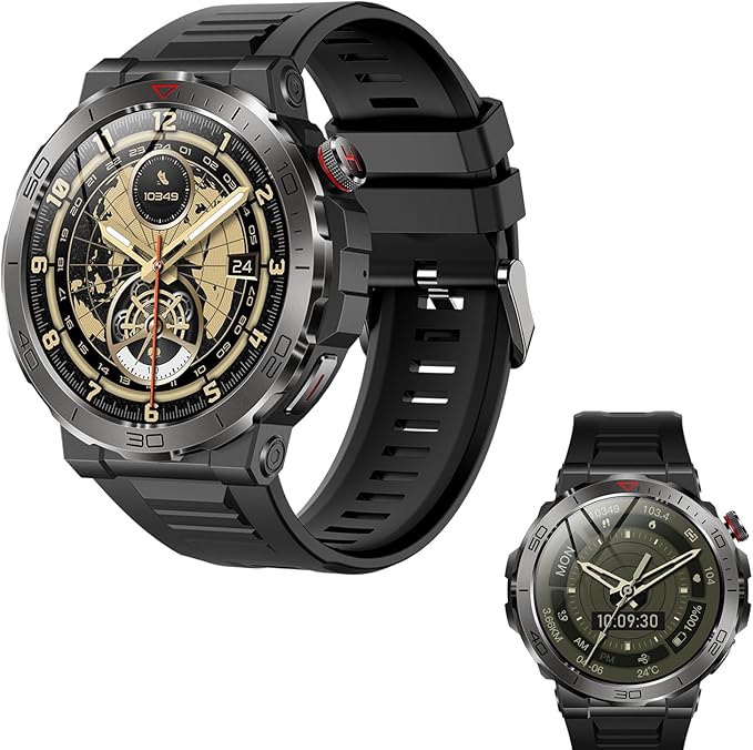 Smart Watch 1.43" AMOLED Display, Bluetooth Calling, IP68 Waterproof, Heart Rate Monitoring, Sleep Monitoring，Multi-Sport Fitness Tracking, Voice Assistant (Black)